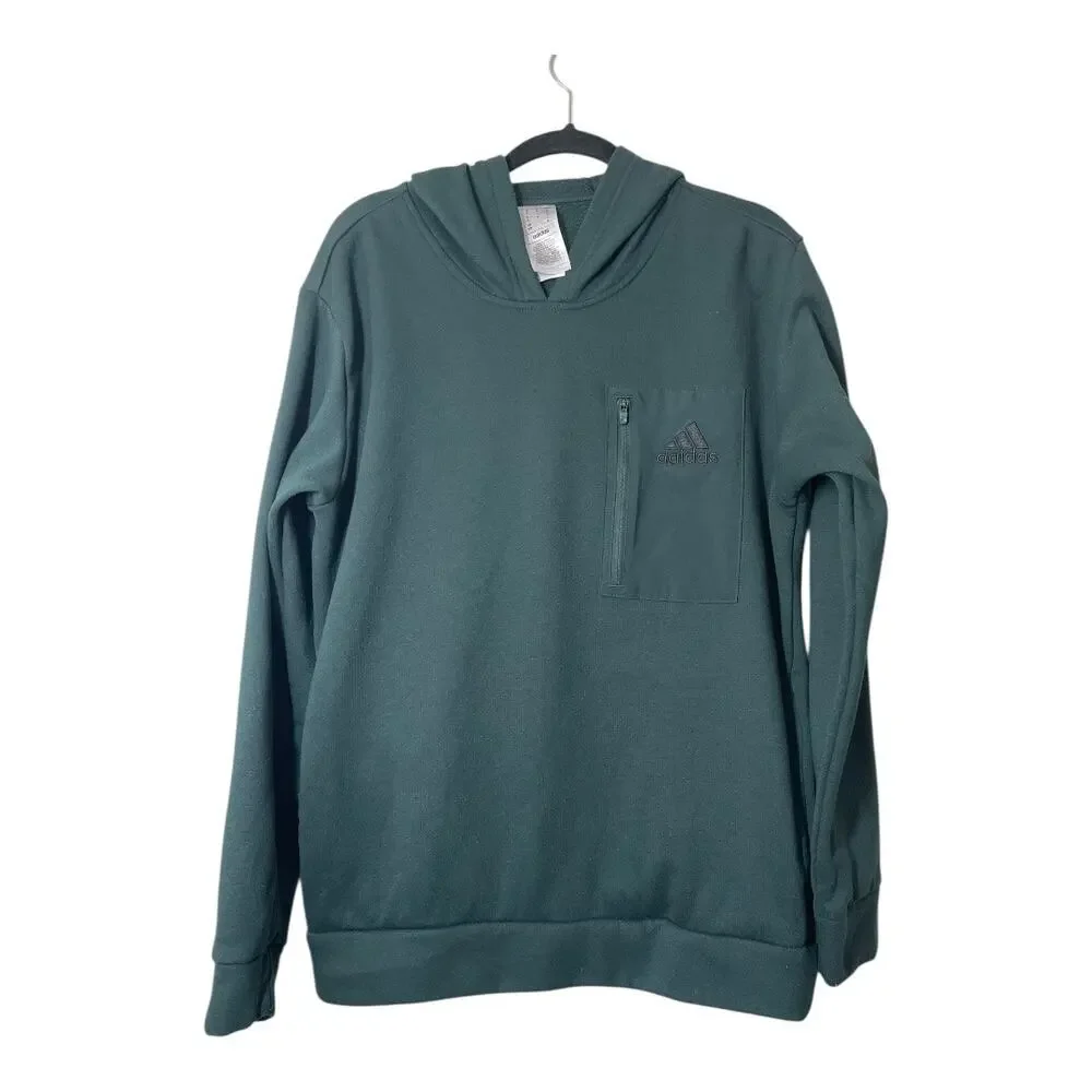 Adidas Mens Sweatshirt Hoodie Forest Green Zip Chest Pocket Size Medium JG8148